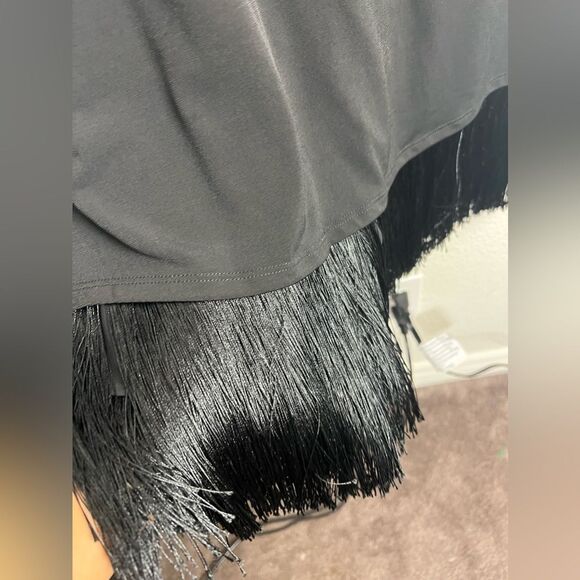 LE SUPERBE fringe Fitzerald padded shoulder black dress Small - Picture 5 of 7